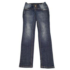 Oppnus Jeanswear Womens 38 Buttoned Jeweled Fly Hip Hugger Blue Denim Y2K Low